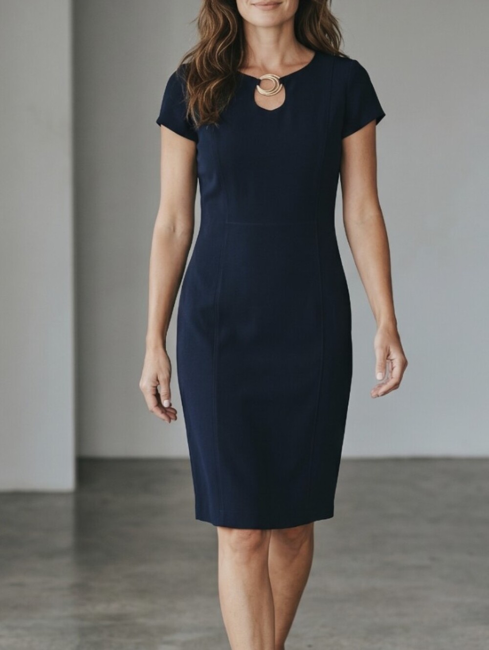 Elie Tahari Midi Sheath Dress In Navy